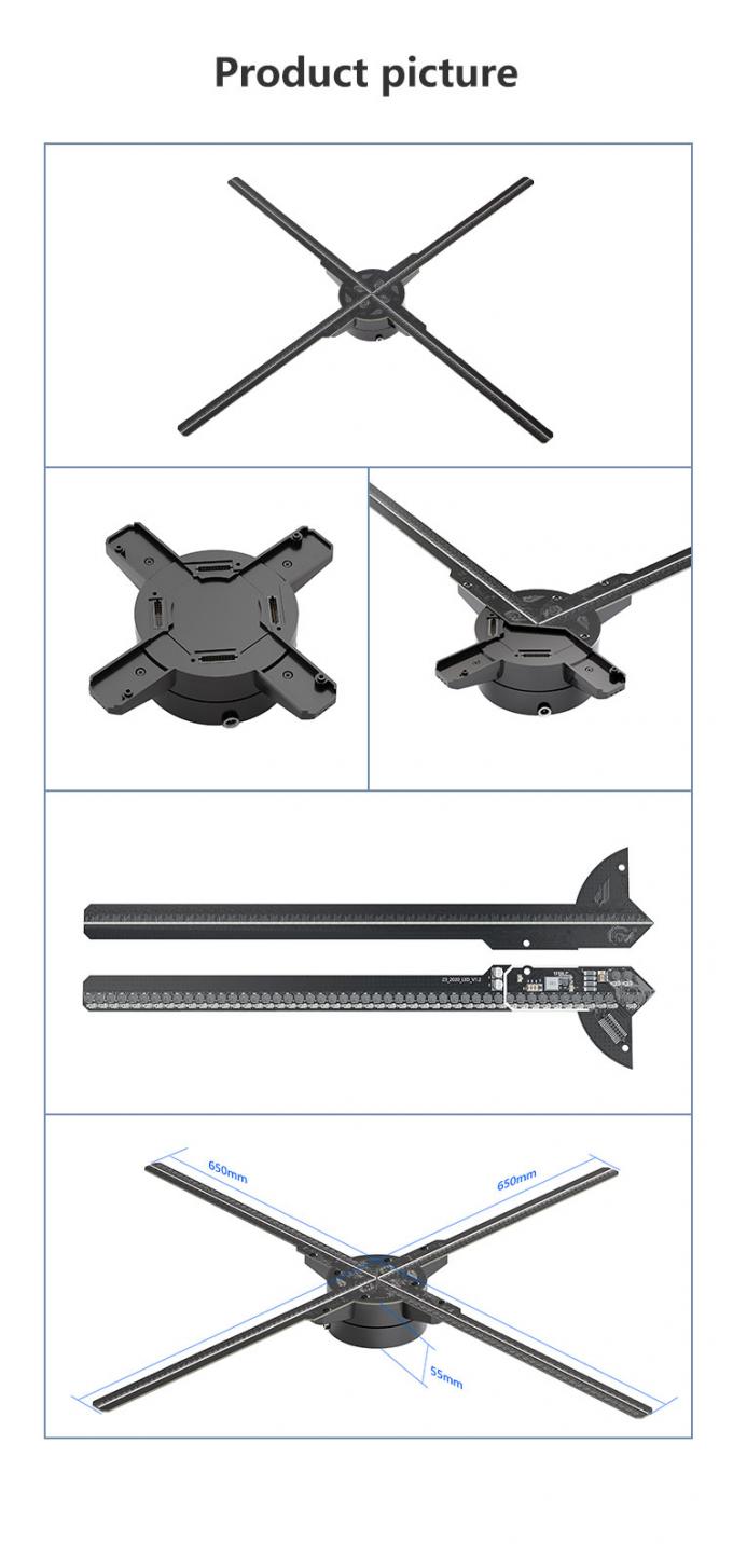 3D LED Fan Spliced 65cm wifi light ماشین تبلیغاتی در فضای باز نمایشگر هولوگرافیک پروژکتور فن هولوگرام چرخش 5