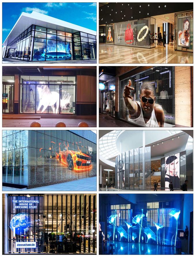 3.91-7.82mm Pixel Pitch شفاف صفحه نمایش LED با شفافیت 75٪ برای فاصله مشاهده 5-100m 3